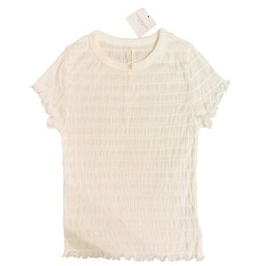 American Eagle Womens Medium Smocked Lettuce Edge Short Sleeve Top White